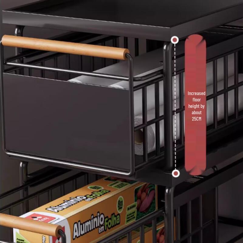 Kitchen Countertop Double Layer Pull-out Storage Basket