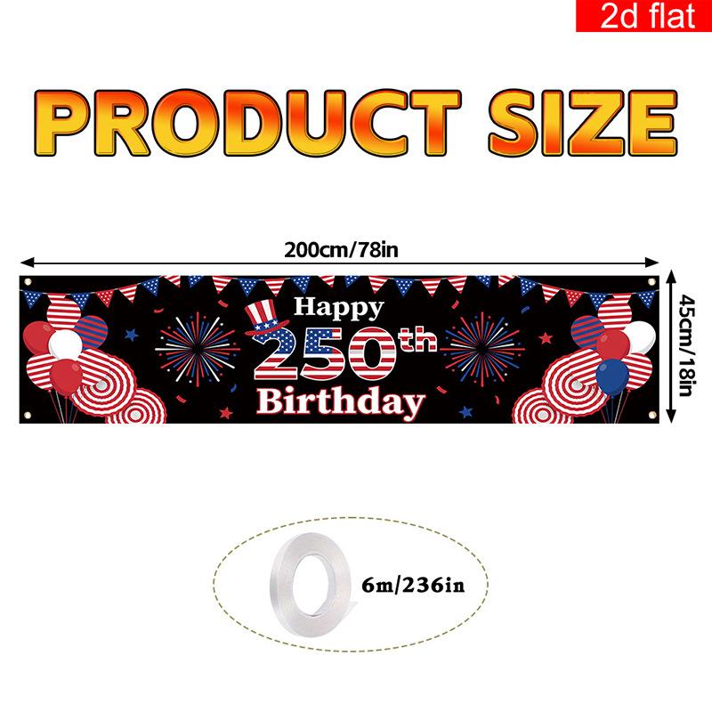 Usa 250th Anniversary Banner Large Patriotic Decorations Banner America 250 Years Yard Sign Vibrant 4th Of July Party Banner