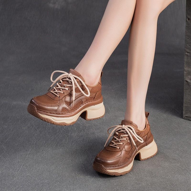 Johnature Casual Thick Heel Lace-up High Heel Pumps Versatile Comfortable And Lightweight Women's Shoes