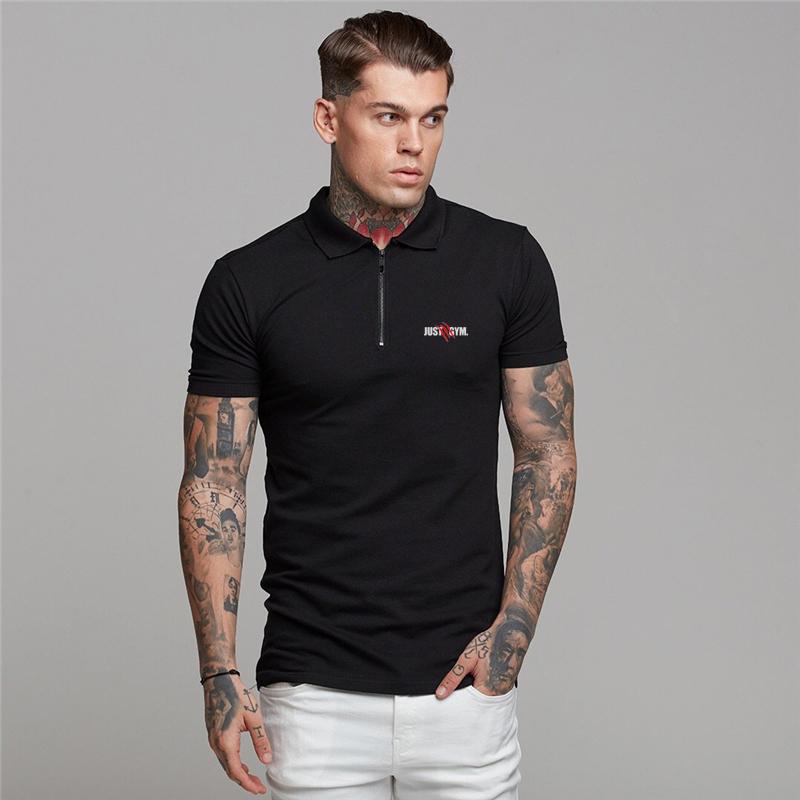 Muscleguys Polo slim in cotone da uomo con stampa zip stile europeo e americano alla moda con t-shirt slim fitness a maniche corte