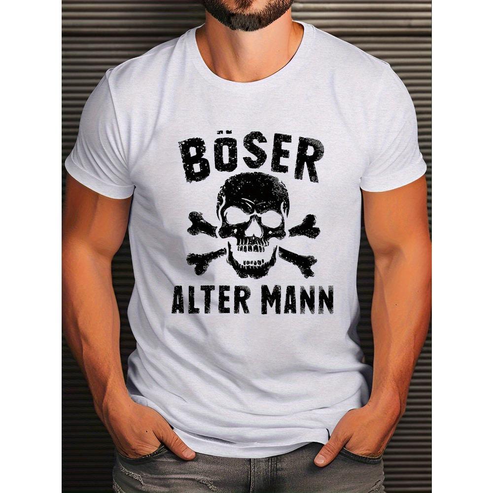 European Sizes Men's Plus-Size Wrinkled Shirt Featuring an EVIL OLD Skull Design, Casual Round Neck, Machine Washable, PLUS SIZE