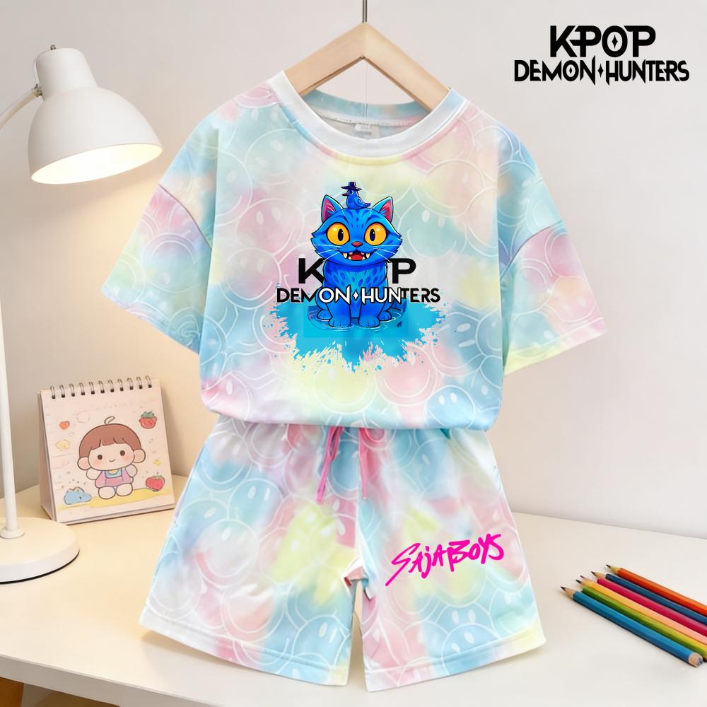 Sommar Demonjägare Leende Ansikte Flickor Barn 3D-tryckt Kortärmad T-shirt Tee Topp