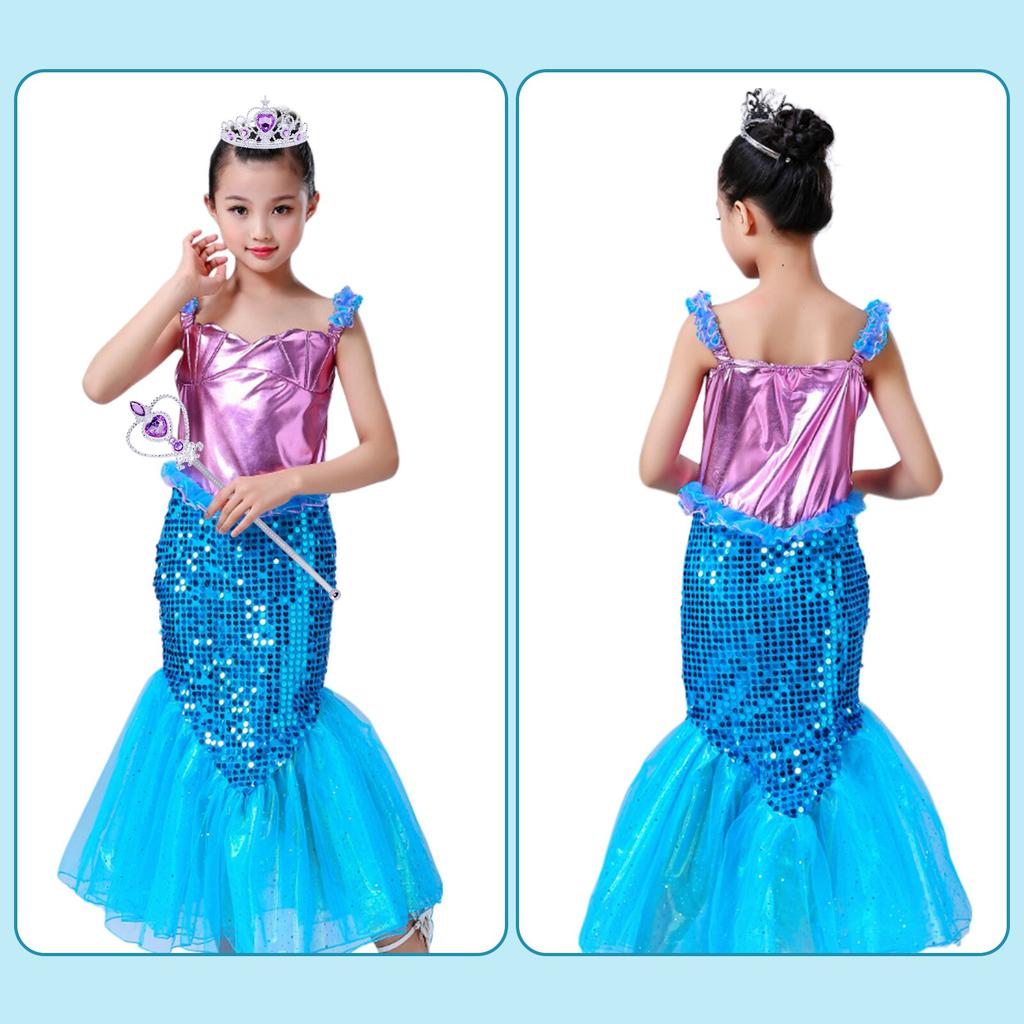 Set Rochie Printesa Sirena 6 Accessories Blue 5-6 Years 110cm Kids Party Costume