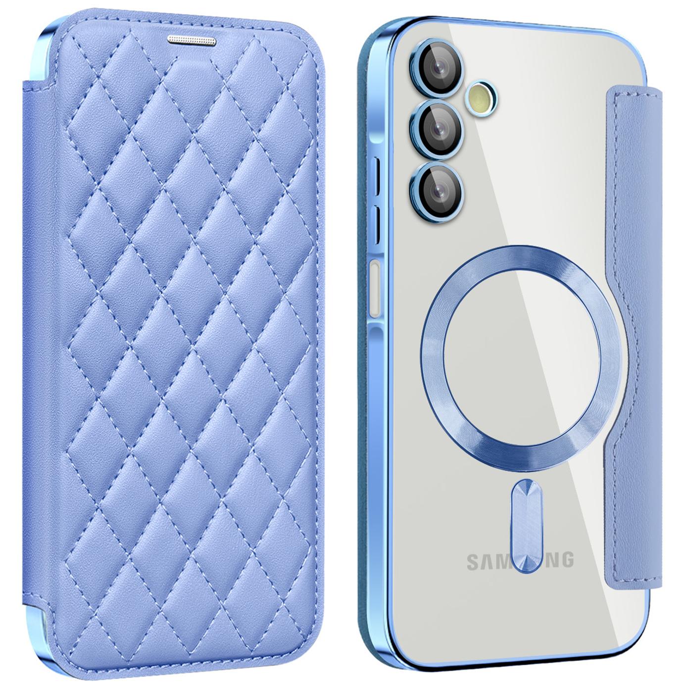 

For Samsung Galaxy A15 4G/A15 5G Magnetic Case RFID Blocking Card Holder Leather Phone Cover Blue