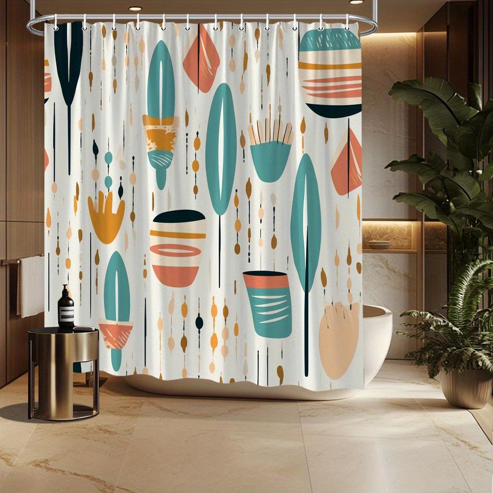 

Abstract Leaves Shower Curtain, Geometric Digital Illustration, Teal Orange With Multi-Colored Dots, Modern Bath Decor W60H190(CM)-1 Pcs