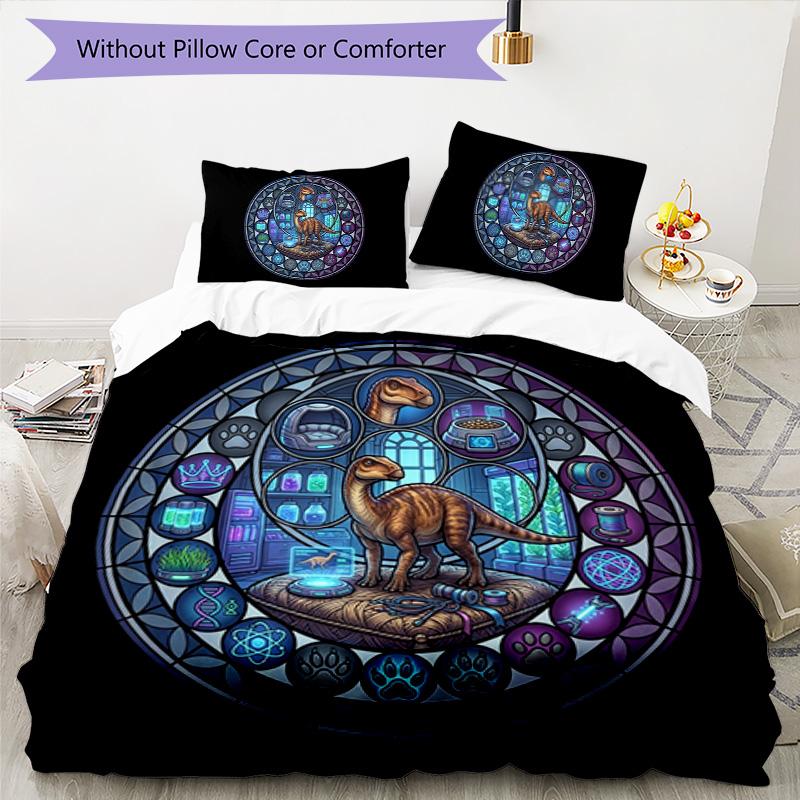 Dinosaur Science Laboratory Pattern Bedding,Quilt Set Quilt Cover Pillowcase Home Birthday Gift (1 * duvet cover + 2 * pillowcase, without core)