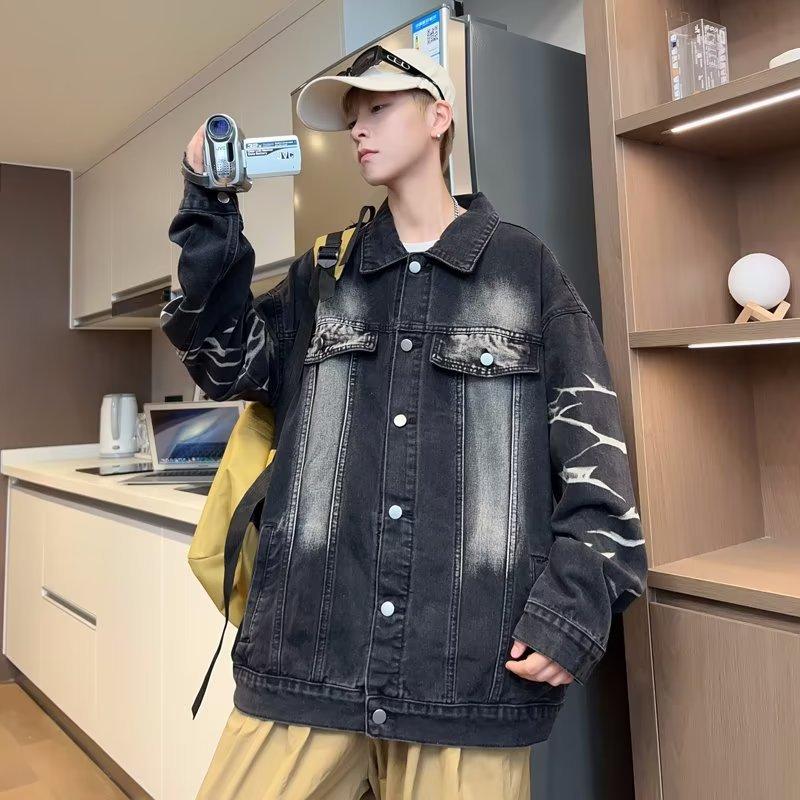 

Джинсовая куртка для мальчиков, сезон High Sense, Ruffian Handsome Fried Street, куртка бренда National Tide, дизайн Sense Niche, модная куртка 2XL чёрный