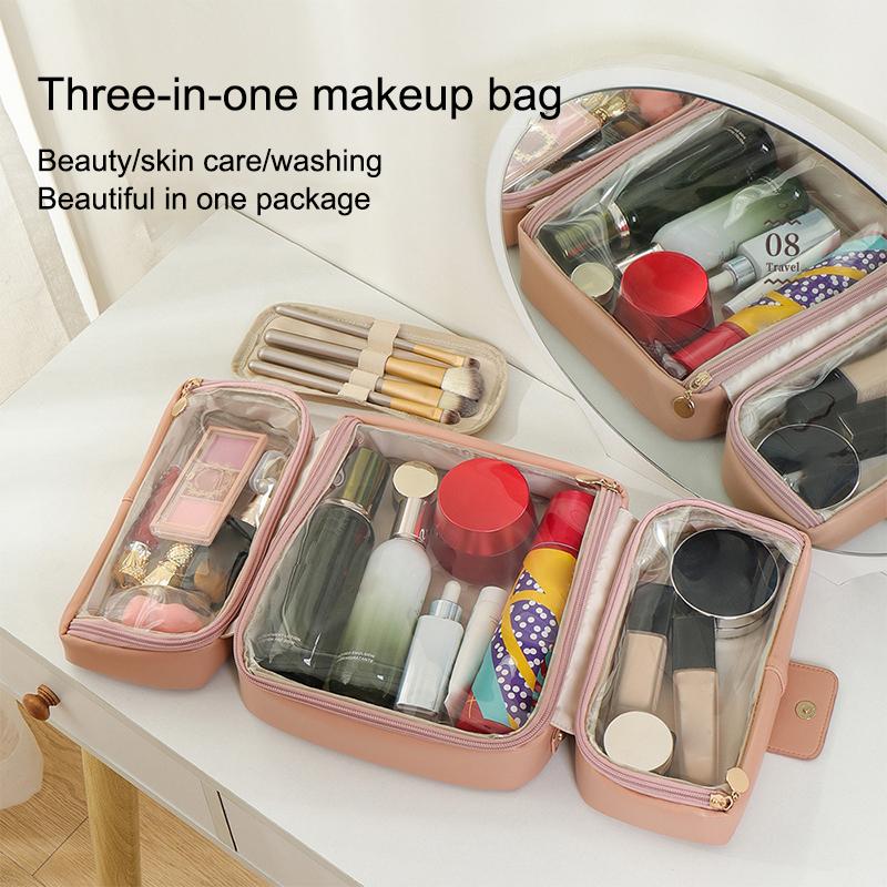 Portable Foldable Makeup Brushes Cosmetic Tools Organizer Cosmetic Bag With Multiple Compartments Travel Toiletry Storage Pouch