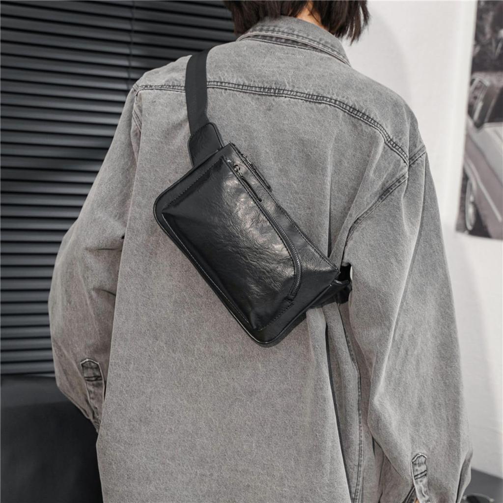 PU Leather Shoulder Bag with Zipper and Smartphone Perfect for and Walking Men's Slim, Lightweight, Water-Repellent Closure, Wallet, Storage, Travel,