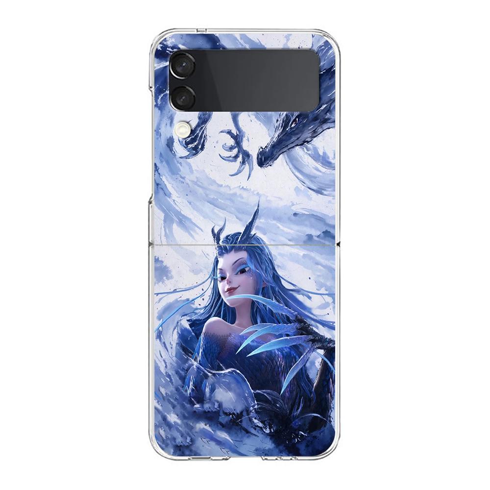 Phone Cover For Samsung Galaxy Z Flip 6 5 4 Case Transparent For Samsung Z Flip 3 Hard PC Foldable Shell Cartoon Nezha Capas Bag