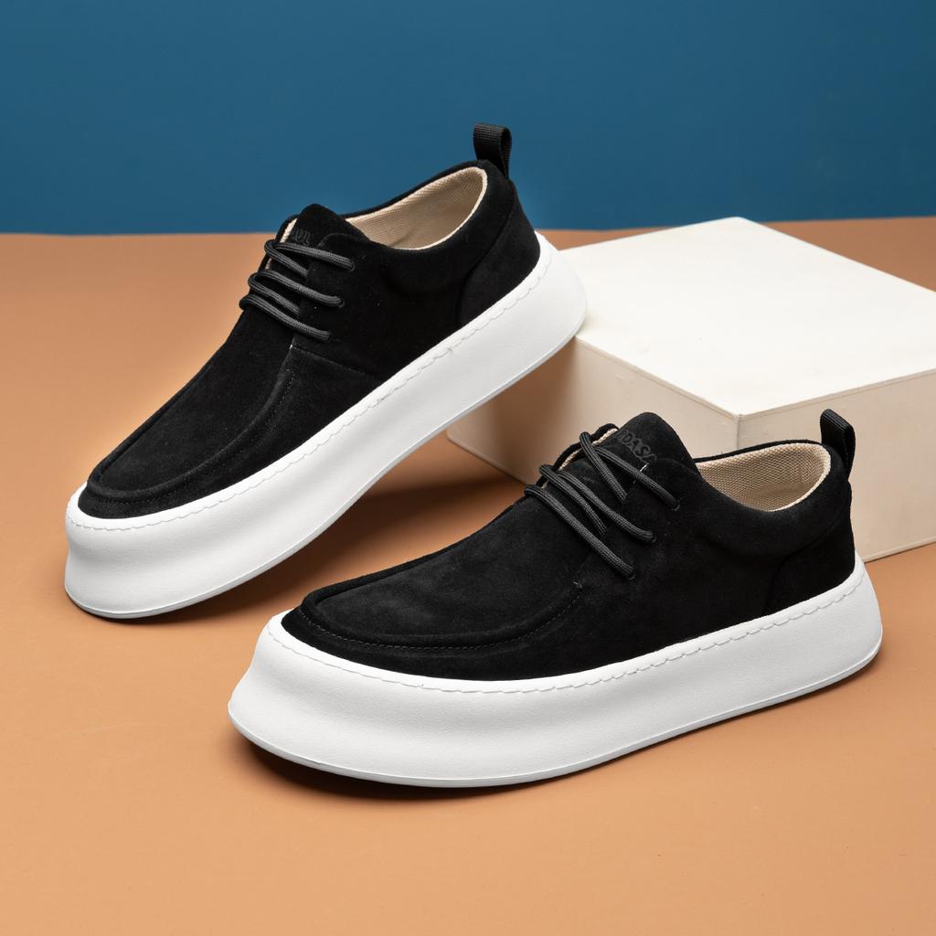 2025 Direct Supply Men's Shoes Autumn New Flip Fur Casual Board Shoes Platform Breathable Trend Lace-up Low-top Shoes