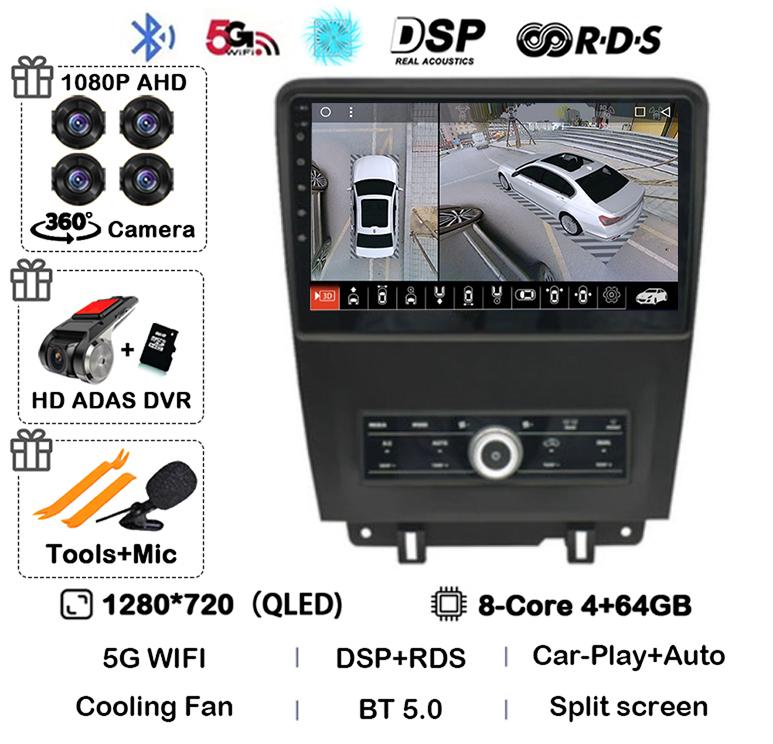 Android 14 WIFI+4G Carplay Auto For Ford Mustang 2010 2011 2012 2013 2014 Car Radio Multimedia GPS Navi Player 360 Camera Stereo