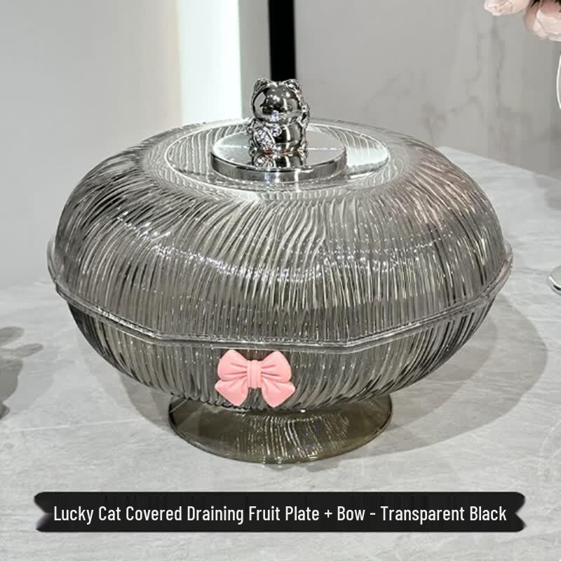 Elegant Draining Fruit and Snack Plate with Bowknot With Lid, Drainable