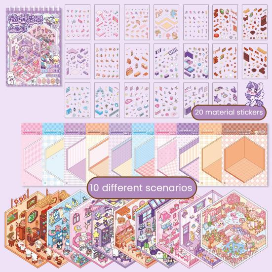 DIY 3D Scene Sticker Collection Book for Kids Adults Make Your Own Shop House Stickers for Relief Stress Pass The Time