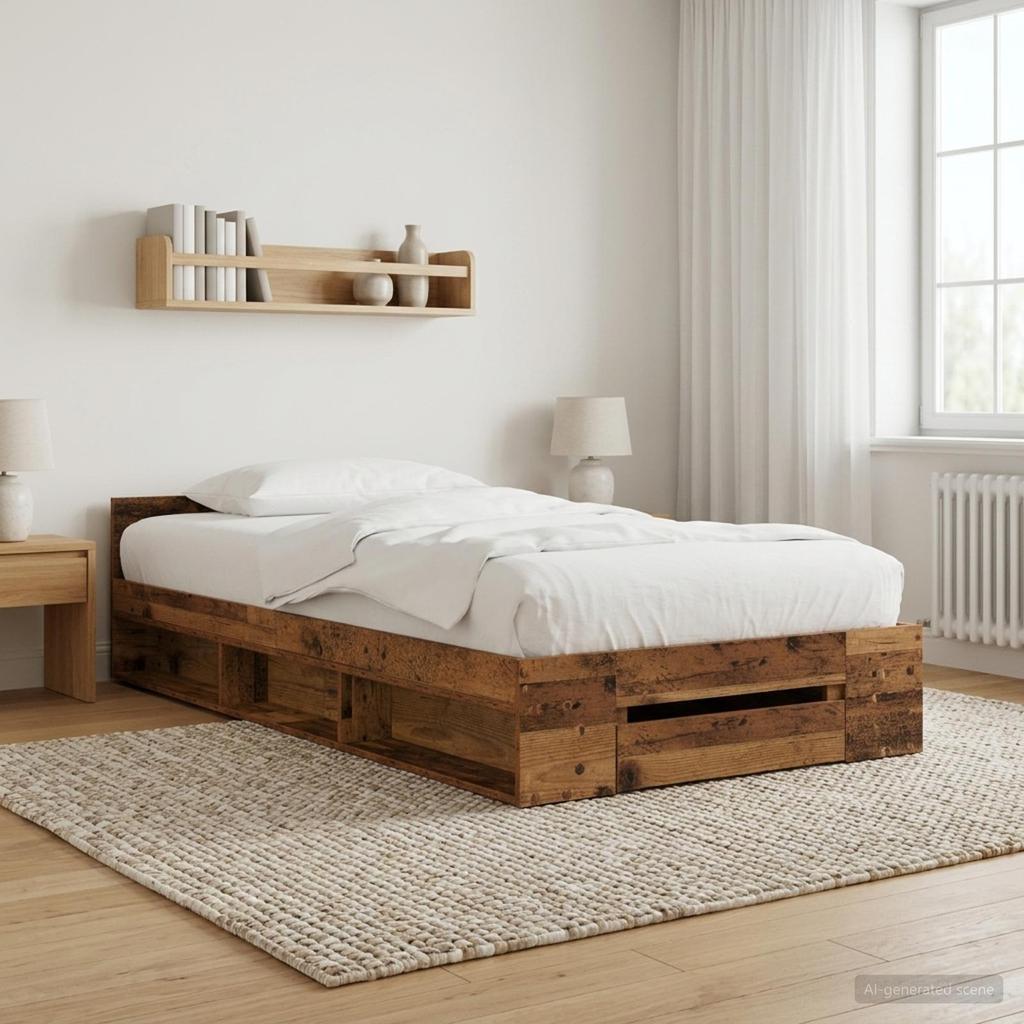 Bed Frame with Storage Reclaimed Wood 80 X 200 Cm Engineered Wood