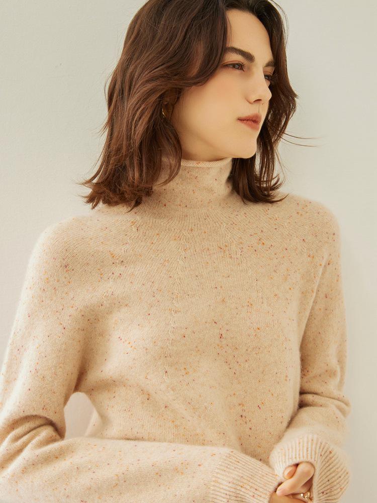 Women's 2025 Autumn/Winter Cashmere High Neck Sweater - Soft, Thick, Solid Color, Stacked Collar.