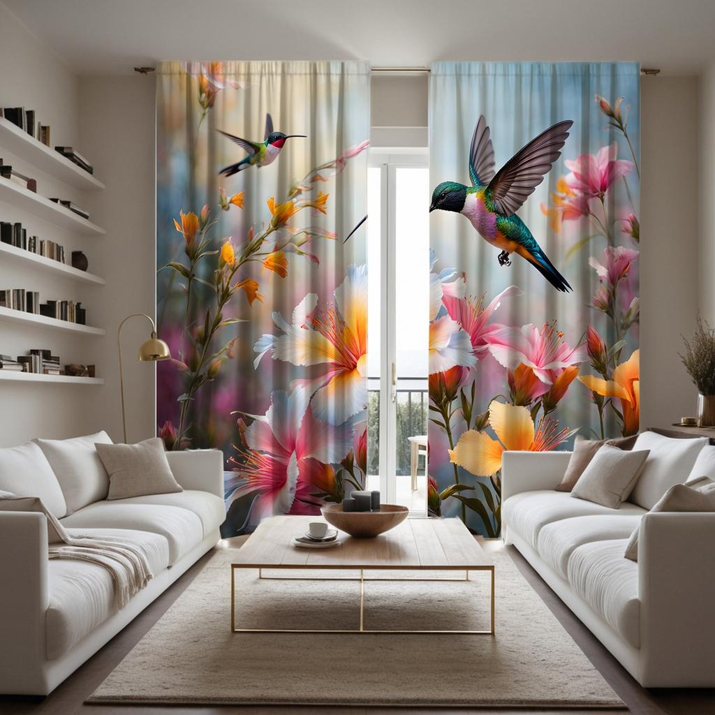 2 Stück HD Blumengarten fliegender Specht dekorativer Vorhang Rosa Bindeband digital bedruckter Vorhang Heimdekoration Stil Dekoration