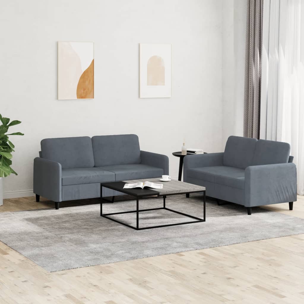 2 Piece Sofa Set In Dark Grey Velvet