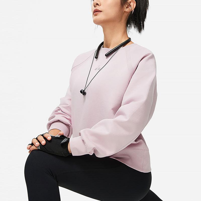 Li Ning Fitness Series Solid Color Knitted Crew Neck Pullover Sweatshirt Women Sweatshirt Lotus-Pink-Purple AWDU116-5