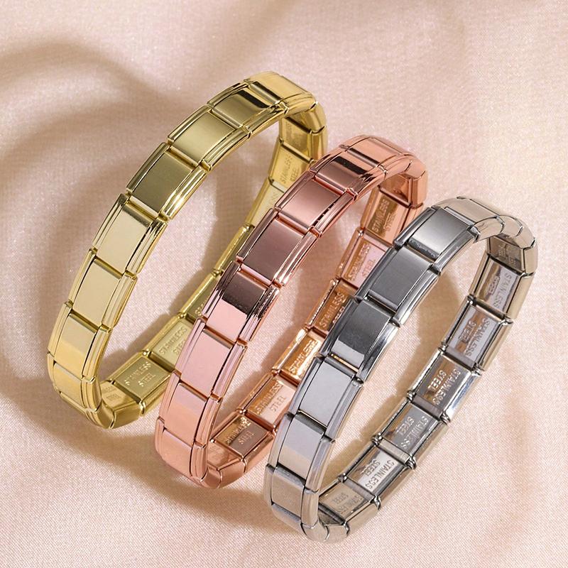 Italian Charm Stainless Steel Bracelets For Women Men 9mm Width Elastic DIY Modular Bracelet Jewelry Gift