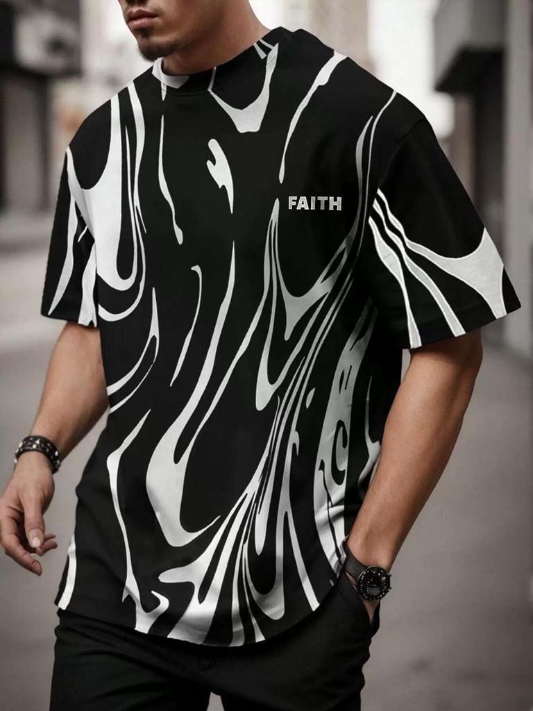 Herren 3D-Druck Rundhals Fitness-T-Shirt, Kurzarm