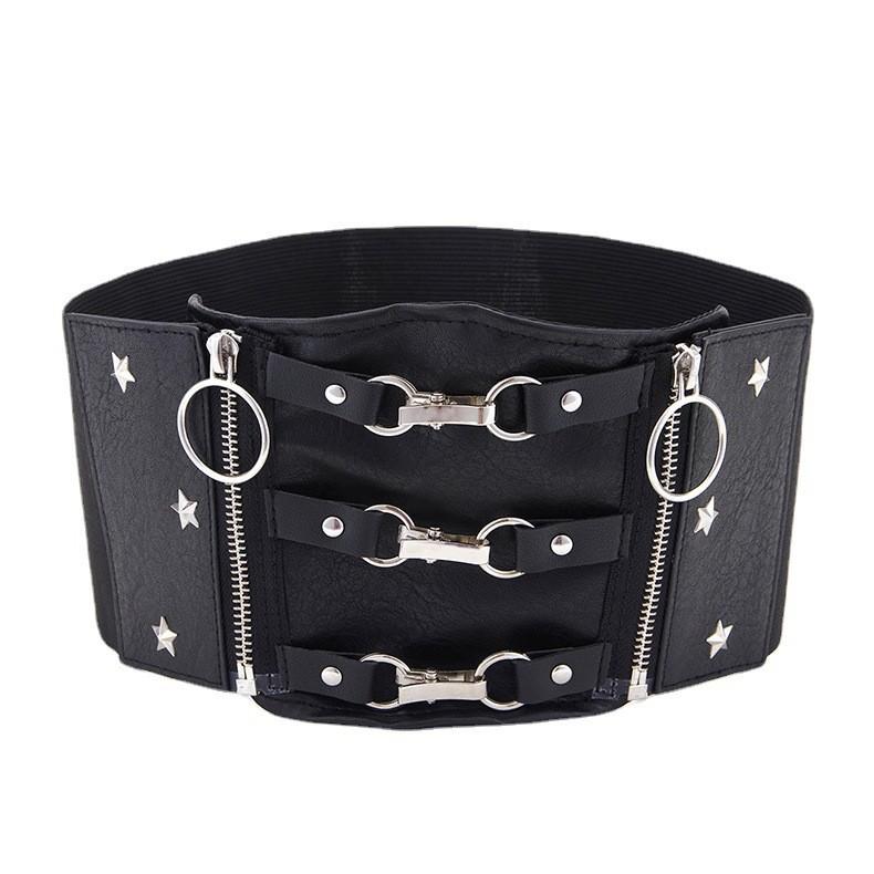 Two Zipper Side With Three Hook Buckle Star Pattern Elastic Waistband Women
