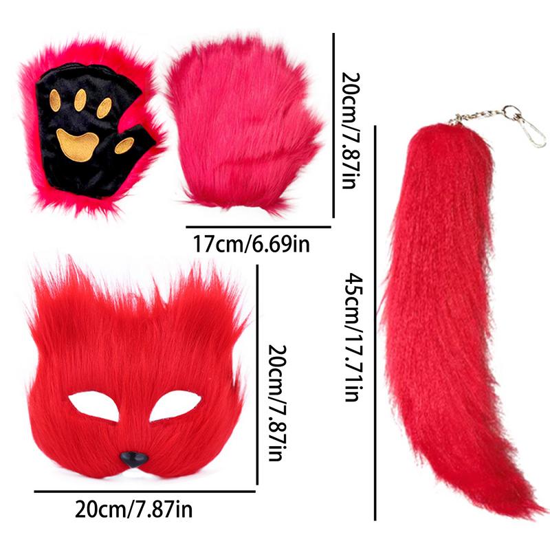 Maska karnawałowa zwierzęca na twarz z ogonem i rękawiczkami maska na Halloween na maskaradę, karnawał i występy sceniczne