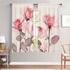 2pc Blooming Lotus Curtains, Chinese Pastoral Style, Suitable for Bedrooms and Living Rooms, Rod Pocket Decorative Curtains