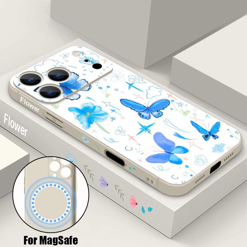 

Cartoon Orange Flowers Print Case For iPhone 17 Pro Max iPhone 16 15 14 13 Pro Max Magnetic For Magsafe Soft Silicone Phone Back Cover iPhone 13 Pro