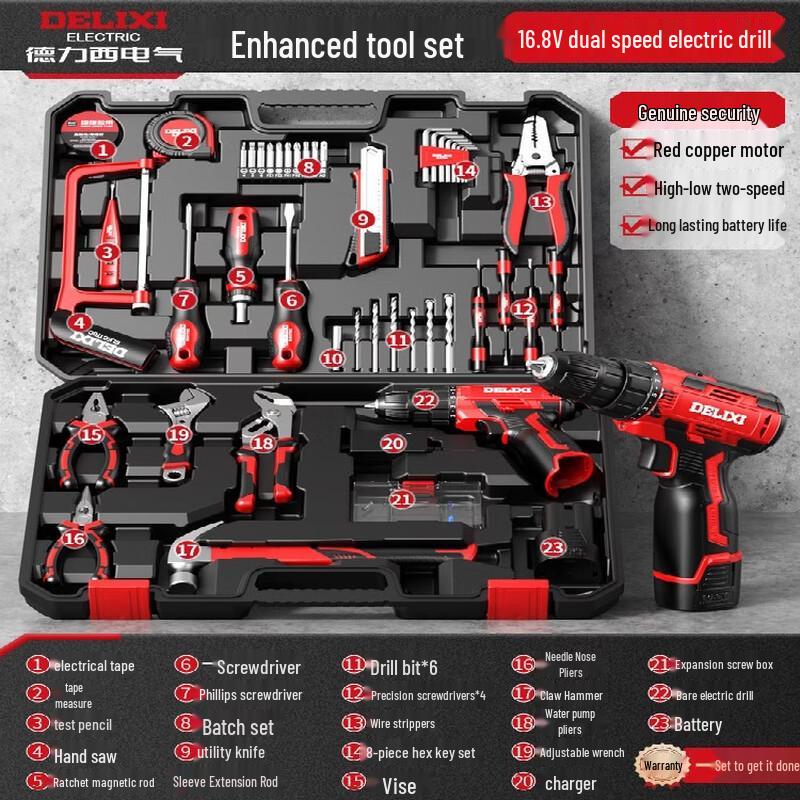 DELIXI Lithium-Ion Cordless Drill & Tool Kit CN plug (adapter included)
