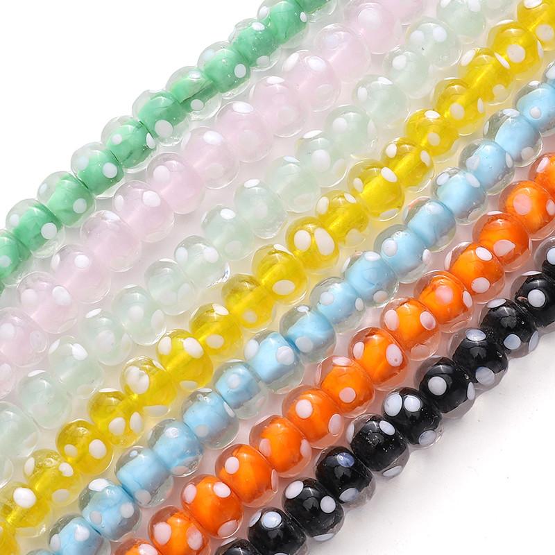 1pc [12x8mm] White Polka Dots Wheel Beads Transparent Flat Round Beads Transparent Glass Wheel Beads DIY Handmade Accessories