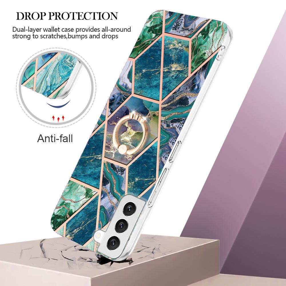 

For Samsung Galaxy S23 Back Cover with Ring Kickstand Splicing Marble Pattern TPU Case Light Purple