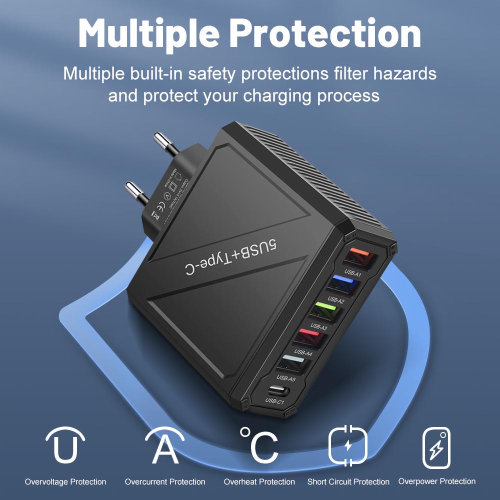 3.1A 5-Port USB Charger with European, American, British, and Korean Plugs for Mobile Phones
