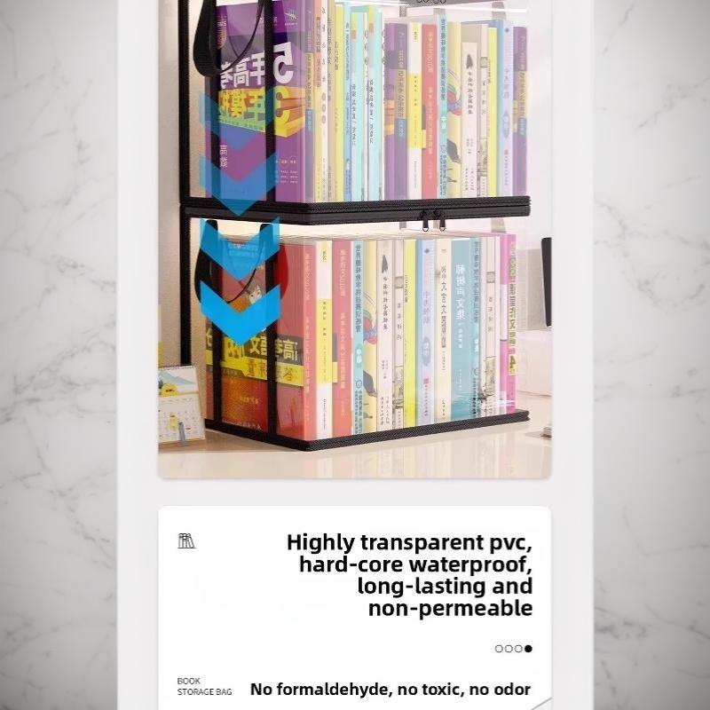 Space Saving Clear Transparent Book Storage Organizer with Sturdy Zipper Comfortable Handles for Bedroom Closet Storage