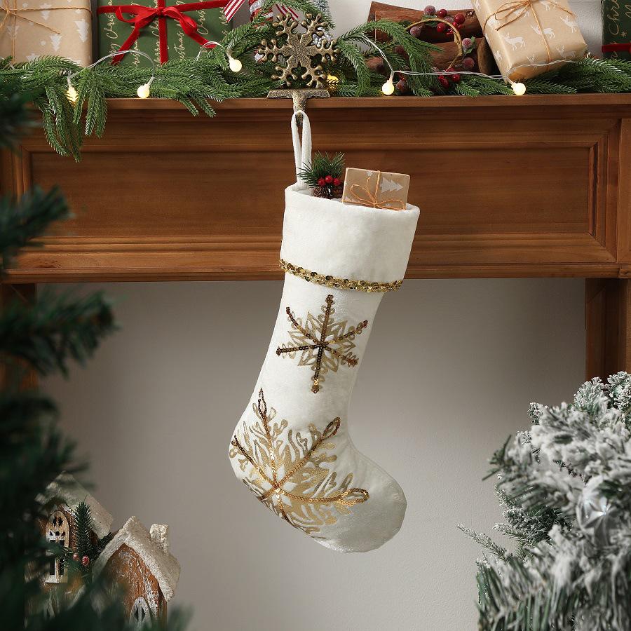 Velvet Gold Trim Snowflake Stocking Christmas Wall Hanging Bag