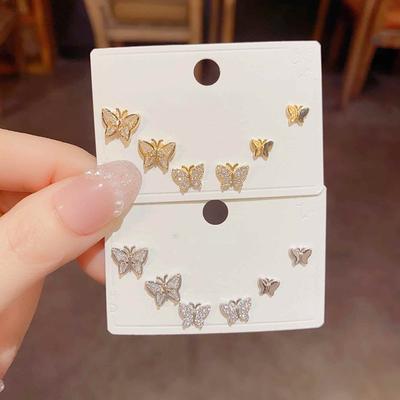 Super Flash Butterfly Stud Earrings Light Luxury Fashion High Sense Earrings Versatile Small Exquisite Temperament Earrings Women