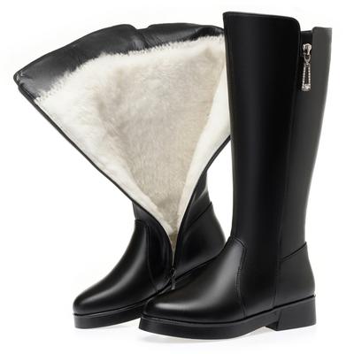 Frauen Hohe Stiefel Winter Echtes Leder Frauen Lange Stiefel Wolle Warme Strass Mode Frauen Motorrad Stiefel