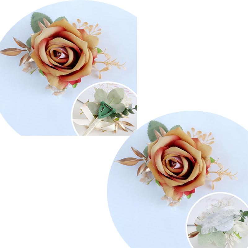 6pcs White Pink Corsage and Boutonniere Set Artificial Rose Wristlet Suit Flower for Men Wedding Party Prom Decoration