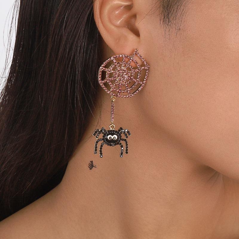 Exaggerated Personality Earrings Female, Full of Diamond Spider Web Fun Earrings Halloween Funny Earrings