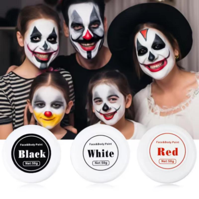 Halloween & Christmas Makeup Set: Face & Body Paints in White, Black, Red for Cosplay & Party