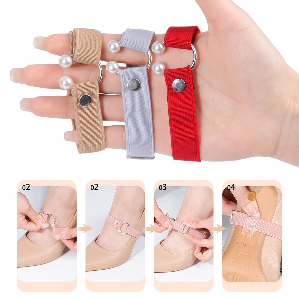 Women's High Heel Anti-slip-off Shoe straps Adjustable Elastic U-shaped Pearl Straps