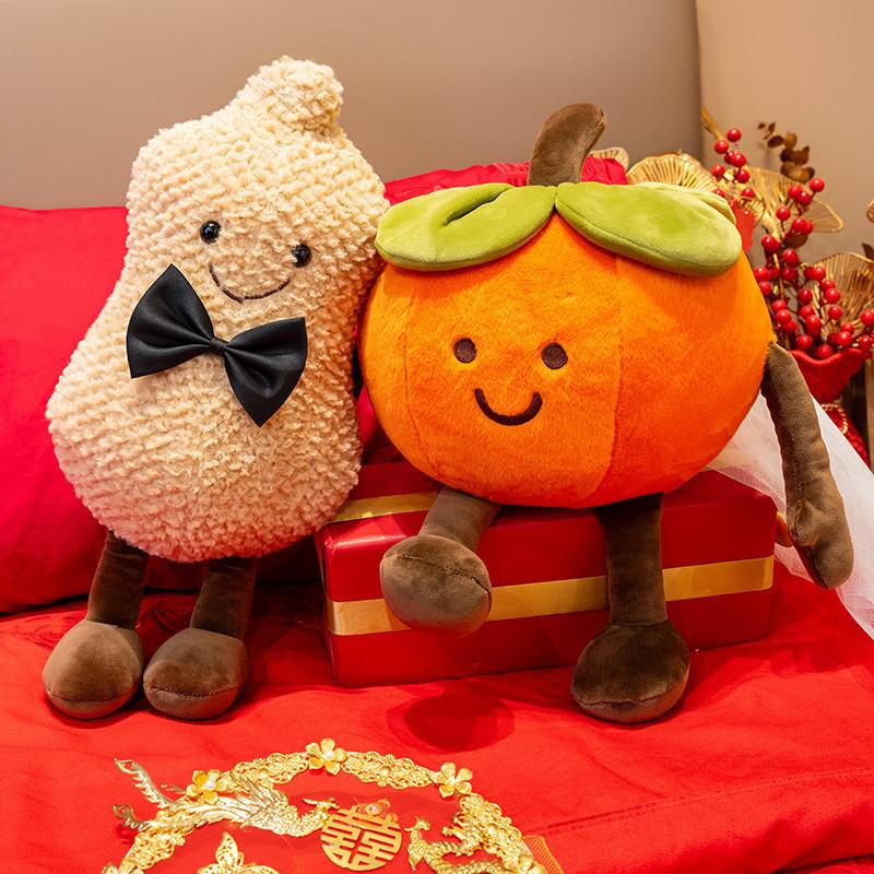 Coppia di bambole da pressa per neosposi cachi e arachidi, bambole felici per il matrimonio, decorazione per letto della camera nuziale, ornamento creativo