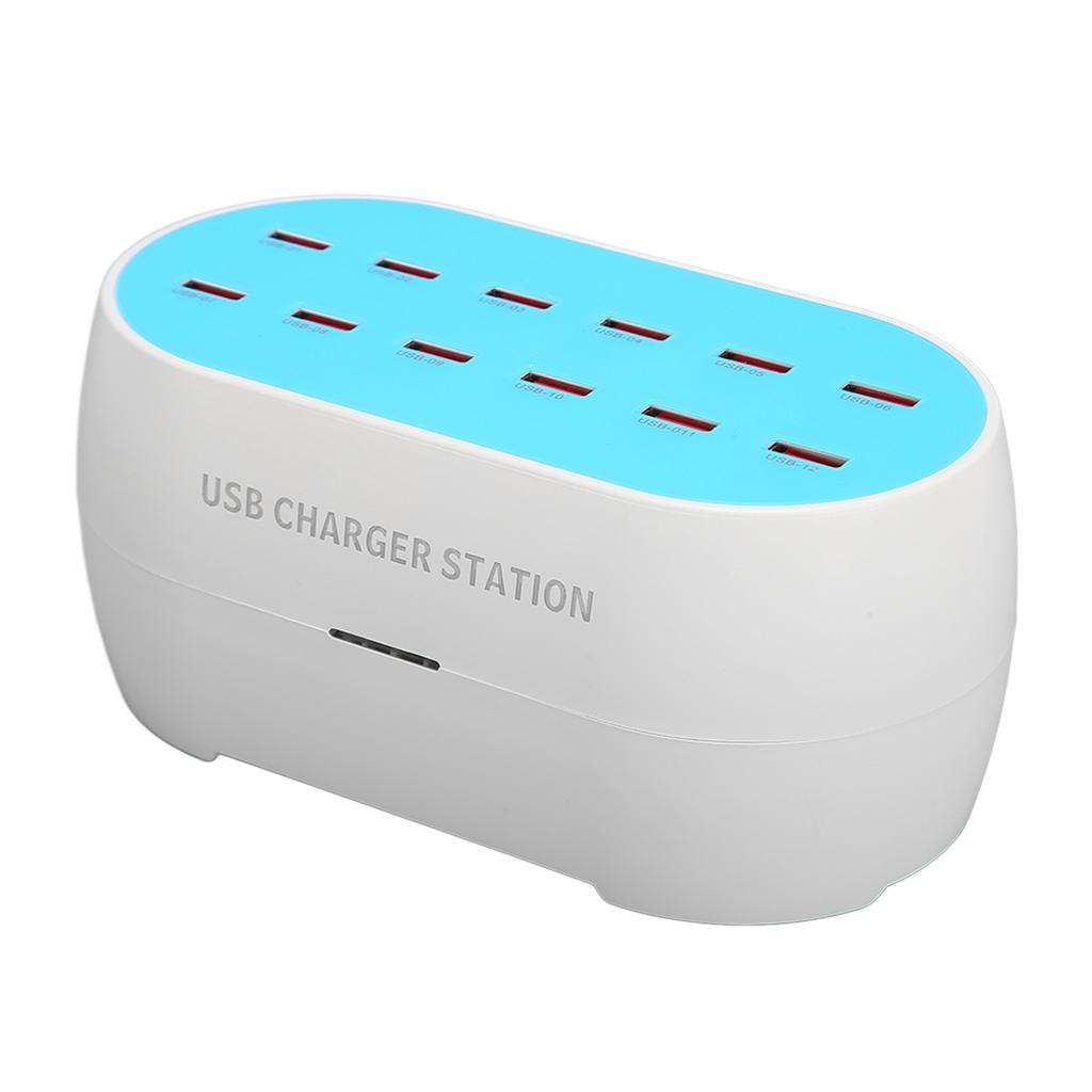 120W 12 Port USB Charging Station Portable Heat Resistant USB Hub Charger 100‑240V UK Plug