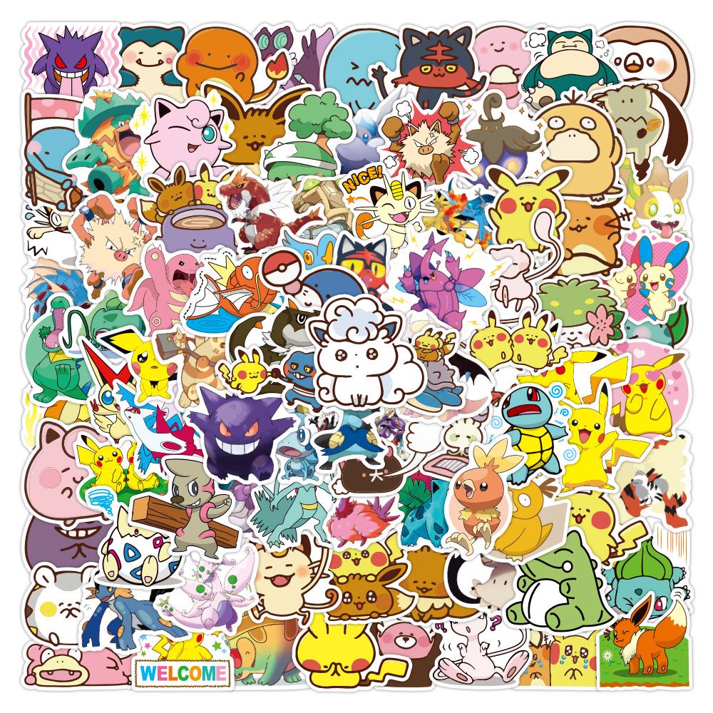 100 Pokemon Pikachu Cartoon DIY Graffiti Stickers for Suitcases & Water Cups (100 Sheets)