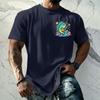 Men's Vintage Textured Print Short Sleeve T Shirt Loose Fit Casual Summer Daily Wear Top with Graphic Fish Design