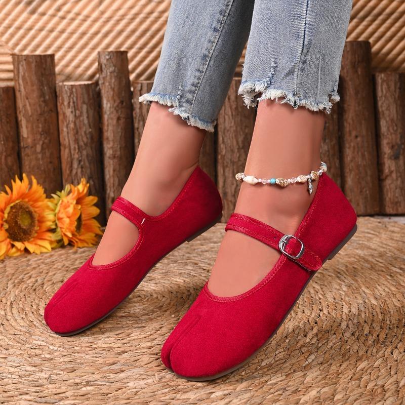 Japanese Style Tabi Ninja Shoes Women Retro Suede Flats Split Hoof Toe Boat Shoes Femme Mary Jeans Mocasines Ballet Flats Shoe
