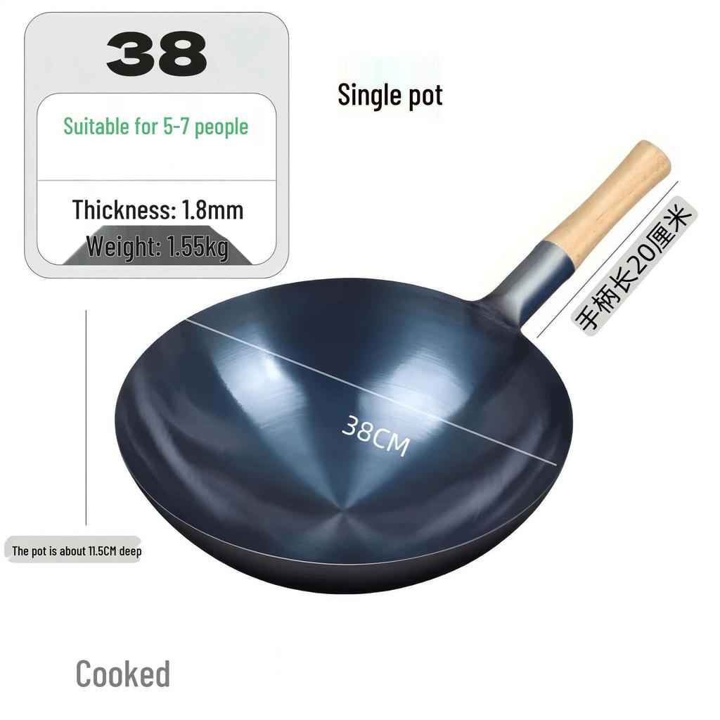 Zhangqiu Non-stick Cast Iron Wok with Large Ladle for Home & Restaurant Use - Suitable for Gas Stoves