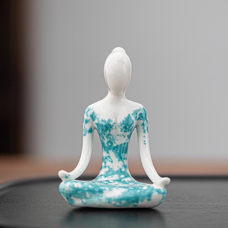 Ceramic Yoga Girl sculptures and figurines Creative Zen Home Room Office Yoga Room Table decoration and accessories