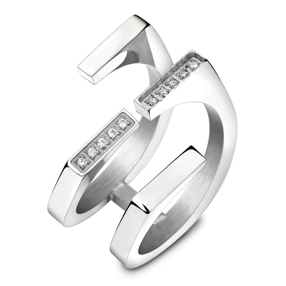 European and American Zirconia Double-Layer Openable Titanium Steel Ring Size 9