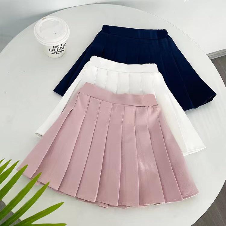 Preppy Faltenrock für Grundschülerinnen - Weißer JK Frühlings-/Herbst-Kurzrock für Mittel- und Große Kinder